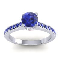 Blue Sapphire Ring In 14k White Gold With Pink Tourmaline Saraka Round Classic Ring