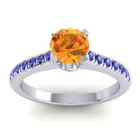 Citrine Ring In 14k White Gold With Amethyst And Blue Sapphire Saraka Round Classic Ring