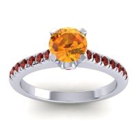 Citrine Ring In 18k White Gold With Ruby And Garnet Saraka Round Classic Ring