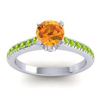 Citrine Ring In 18k White Gold With Ruby And Peridot Saraka Round Classic Ring