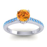 Citrine Ring In Platinum With Ruby And Swiss Blue Topaz Saraka Round Classic Ring