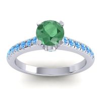 Emerald Ring In 14k White Gold With Swiss Blue Topaz Saraka Round Classic Ring