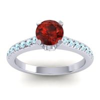 Garnet Ring In 18k White Gold With Diamond And Aquamarine Saraka Round Classic Ring