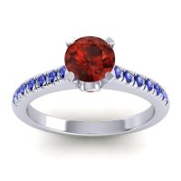 Garnet Ring In 14k White Gold With Ruby And Blue Sapphire Saraka Round Classic Ring