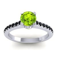 Peridot Ring In 18k White Gold With Black Onyx Saraka Round Classic Ring