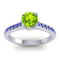 Peridot Ring In 14k White Gold With Blue Sapphire Saraka Round Classic Ring