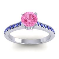 Pink Tourmaline Ring In 18k White Gold With Amethyst And Blue Sapphire Saraka Round Classic Ring