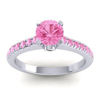 Pink Tourmaline Ring In 18k White Gold With Black Onyx Saraka Round Classic Ring