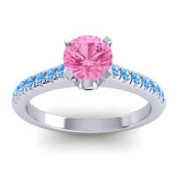 Pink Tourmaline Ring In 14k White Gold With Black Onyx And Swiss Blue Topaz Saraka Round Classic Ring