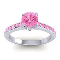 Pink Tourmaline Ring In Platinum With Ruby Saraka Round Classic Ring