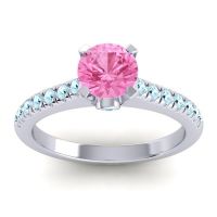 Pink Tourmaline Ring In 14k White Gold With Swiss Blue Topaz And Aquamarine Saraka Round Classic Ring