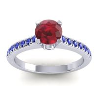 Ruby Ring In Platinum With Blue Sapphire Saraka Round Classic Ring