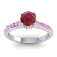 Ruby Ring In 14k White Gold With Garnet And Pink Tourmaline Saraka Round Classic Ring