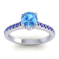 Swiss Blue Topaz Ring In 14k White Gold With Amethyst And Blue Sapphire Saraka Round Classic Ring