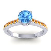 Swiss Blue Topaz Ring In 18k White Gold With Amethyst And Citrine Saraka Round Classic Ring