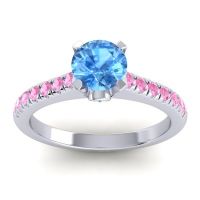 Swiss Blue Topaz Ring In 18k White Gold With Aquamarine And Pink Tourmaline Saraka Round Classic Ring