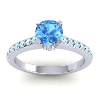 Swiss Blue Topaz Ring In 18k White Gold With Blue Sapphire And Aquamarine Saraka Round Classic Ring