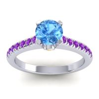 Swiss Blue Topaz Ring In 18k White Gold With Citrine And Amethyst Saraka Round Classic Ring