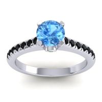 Swiss Blue Topaz Ring In 18k White Gold With Emerald And Black Onyx Saraka Round Classic Ring