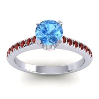 Swiss Blue Topaz Ring In 18k White Gold With Pink Tourmaline And Garnet Saraka Round Classic Ring