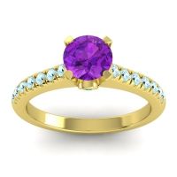 Amethyst Ring In 18k Yellow Gold With Emerald And Aquamarine Saraka Round Classic Ring