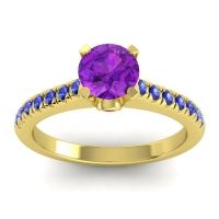 Amethyst Ring In 14k Yellow Gold With Garnet And Blue Sapphire Saraka Round Classic Ring