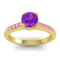 Amethyst Ring In 18k Yellow Gold With Peridot And Pink Tourmaline Saraka Round Classic Ring