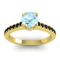 Aquamarine Ring In 18k Yellow Gold With Amethyst And Black Onyx Saraka Round Classic Ring