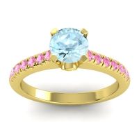 Aquamarine Ring In 18k Yellow Gold With Citrine And Pink Tourmaline Saraka Round Classic Ring