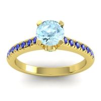 Aquamarine Ring In 14k Yellow Gold With Emerald And Blue Sapphire Saraka Round Classic Ring