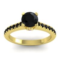 Black Onyx Ring In 18k Yellow Gold With Amethyst Saraka Round Classic Ring