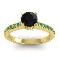 Black Onyx Ring In 14k Yellow Gold With Amethyst And Emerald Saraka Round Classic Ring
