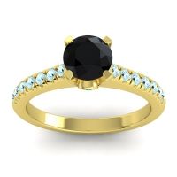 Black Onyx Ring In 18k Yellow Gold With Emerald And Aquamarine Saraka Round Classic Ring