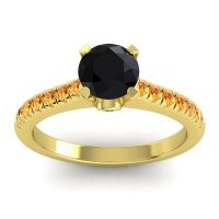Black Onyx Ring In 18k Yellow Gold With Emerald And Citrine Saraka Round Classic Ring