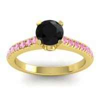 Black Onyx Ring In 18k Yellow Gold With Garnet And Pink Tourmaline Saraka Round Classic Ring