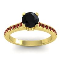 Black Onyx Ring In 18k Yellow Gold With Pink Tourmaline And Garnet Saraka Round Classic Ring