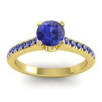 Blue Sapphire Ring In 14k Yellow Gold With Peridot Saraka Round Classic Ring