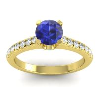 Blue Sapphire Ring In 18k Yellow Gold With Swiss Blue Topaz And Lab Diamond Saraka Round Classic Ring
