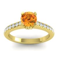 Citrine Ring In 18k Yellow Gold With Diamond And Lab Diamond Saraka Round Classic Ring