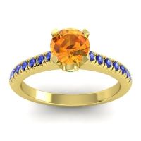 Citrine Ring In 14k Yellow Gold With Emerald And Blue Sapphire Saraka Round Classic Ring
