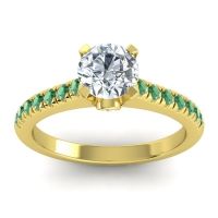 Lab Diamond Ring In 18k Yellow Gold With Diamond And Emerald Saraka Round Classic Ring