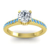 Lab Diamond Ring In 14k Yellow Gold With Pink Tourmaline And Swiss Blue Topaz Saraka Round Classic Ring