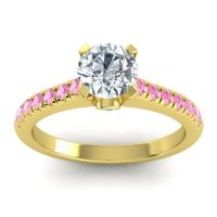 Lab Diamond Ring In 18k Yellow Gold With Swiss Blue Topaz And Pink Tourmaline Saraka Round Classic Ring
