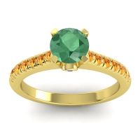 Emerald Ring In 18k Yellow Gold With Blue Sapphire And Citrine Saraka Round Classic Ring