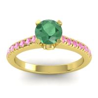 Emerald Ring In 14k Yellow Gold With Citrine And Pink Tourmaline Saraka Round Classic Ring