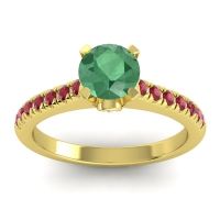 Emerald Ring In 18k Yellow Gold With Lab Diamond And Ruby Saraka Round Classic Ring