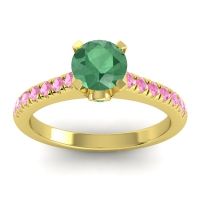 Emerald Ring In 18k Yellow Gold With Pink Tourmaline Saraka Round Classic Ring