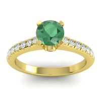 Emerald Ring In 14k Yellow Gold With Garnet And Lab Diamond Saraka Round Classic Ring