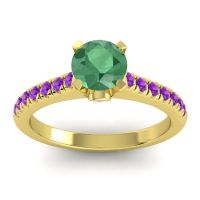 Emerald Ring In 18k Yellow Gold With Pink Tourmaline And Amethyst Saraka Round Classic Ring