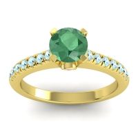 Emerald Ring In 14k Yellow Gold With Pink Tourmaline And Aquamarine Saraka Round Classic Ring